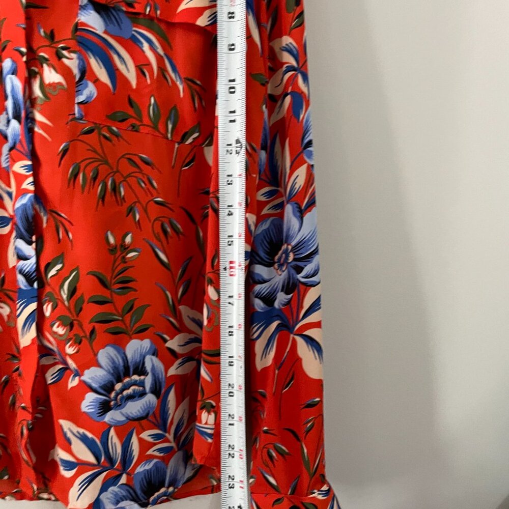 Ann Taylor LOFT Long Sleeve Floral Blouse Orange Blue flowers hawaiian look - Picture 4 of 10